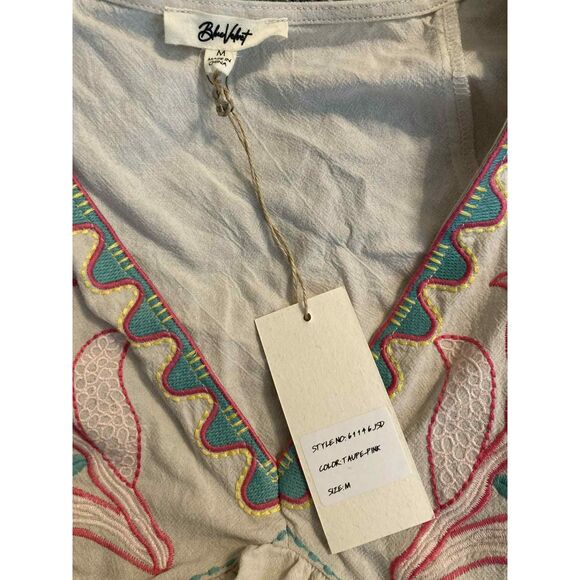 Blue Velvet | NWT Embroidered Boho Flowy Pink/Tan Maxi/midi Dress | Medium - Picture 3 of 7